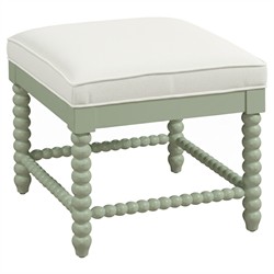 Lynda Updated Traditional White Performance Green Wood Ottoman