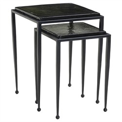 Fector Industrial Loft Moss Green Glass Iron Square Nesting End Tables
