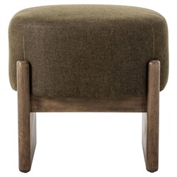 Leith Modern Classic Green Performance Brown Wood Round Stool