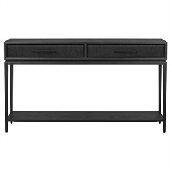 Rosal Modern Classic Black Oak Woven Rush Rectangular Console Table - 60"