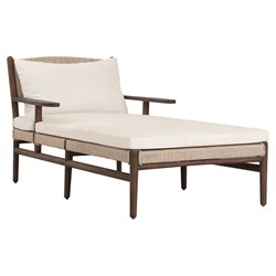 Hirom Updated Traditional Cream Cushion Brown Teak Outdoor Chaise Lounge