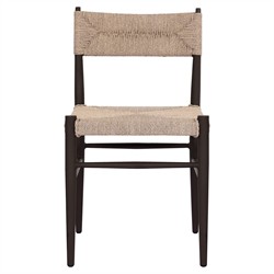 Mable Coastal Beach Beige Wicker Black Steel Outdoor Dining Chair