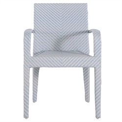 Bari Coastal Beach Blue Wicker Chevron Stacking Outdoor Dining Arm Chair