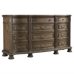 Riley French Country Distressed Brown Wood Triple Dresser
