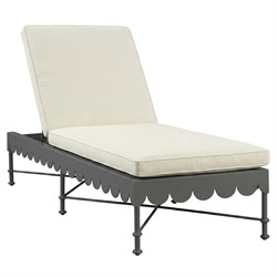 Delphine French Country White Sunbrella Black Aluminum Scalloped Outdoor Chaise