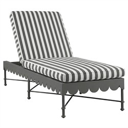 Delphine French Black Striped Sunbrella Aluminum Scalloped Outdoor Chaise