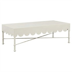 Delphine French White Aluminum Scalloped Rectangular Outdoor Coffee Table