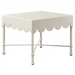 Delphine French Country White Aluminum Scalloped Square Outdoor End Table