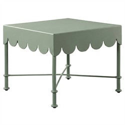 Delphine French Country Green Aluminum Scalloped Square Outdoor End Table