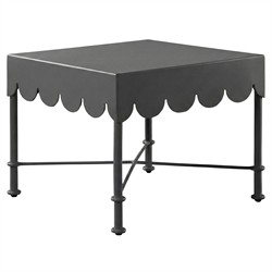 Delphine French Textured Black Aluminum Scalloped Square Outdoor End Table
