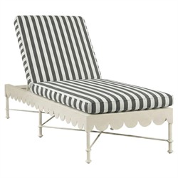 Delphine French Black Striped Sunbrella White Aluminum Scalloped Outdoor Chaise