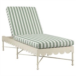 Delphine French Green Striped Sunbrella White Aluminum Scalloped Outdoor Chaise