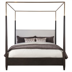 Century Cadence Modern Classic Beige Linen Mocha Oak Canopy Bed - King