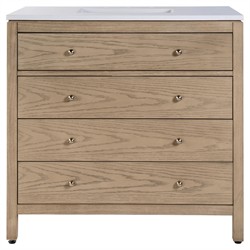 Svea Modern Classic White Quartz Light Brown Wood Single Vanity Sink - 36"