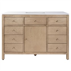 Svea Modern Classic White Quartz Light Brown Wood Single Vanity Sink - 48"