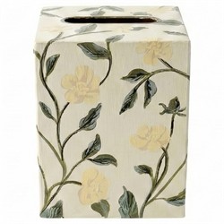 Worlds Away Elise French Country Hand-Painted Cream Floral Vine Tissue Box