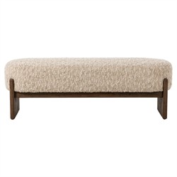 Leith Modern Classic Cream Boucle Brown Wood Bedroom Bench - 60"
