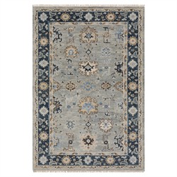Emery Updated Traditional Light Blue Wool Floral Patterned Rug - 6'x9'
