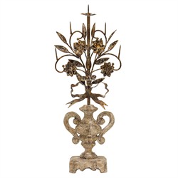Evanya French Country Distressed Beige Wood Rustic Iron Girandole Sculpture