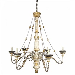 Veronica French Country Distressed White Wood Candle Style Chandelier