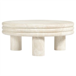 Brittny Modern Classic Beige Faux Travertine Round Outdoor Coffee Table