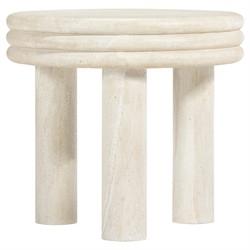 Roma Modern Classic Beige Faux Travertine Round Outdoor End Table