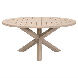 Olaide Coastal Beach Washed Teak Round Outdoor Dining Table - 63"