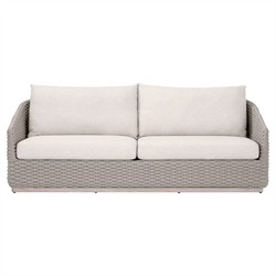 Safia Coastal Beach Cream Performance Washed Teak Outdoor Sofa - 89"