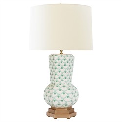 Worlds Away Catalina Coastal Cream Silk Shade White Metal Table Lamp