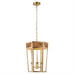 Worlds Away Ren Modern Burl Wood Gold Metal Hexagon Pendant