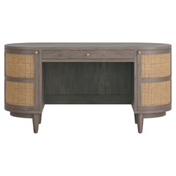 Noah Modern Classic Natural Woven Cane Grey Oak Oval Desk