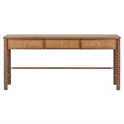 Tobi Updated Traditional Natural Woven Cane Brown Acacia Wood Spindle Desk