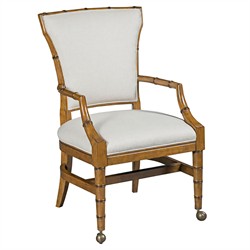 Emily Coastal Beach White Vinyl Hazelnut Wood Casters Game Chair