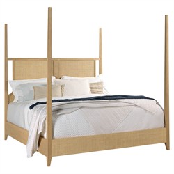 Santee Coastal Beach Brown Wood Raffia Four Poster Bed - Queen