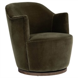 Samuel French Olive Green Velvet Performance Brown Wood Swivel Arm Chair