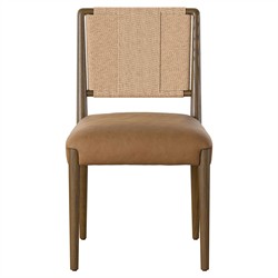 Ronan Coastal Beach Brown Leather Solid Wood Dining Chair
