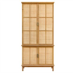 Emory Coastal Beach Natural Oak Woven Rattan Cabinet
