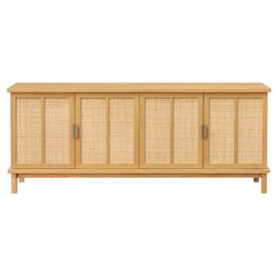 Emory Coastal Beach Natural Oak Woven Rattan Media Cabinet - 75"