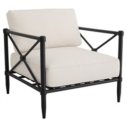 Yarrow Updated Traditional Cream Performance Black Aluminum Outdoor Arm Chair