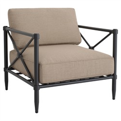 Yarrow Updated Traditional Light Brown Performance Black Aluminum Outdoor Arm Chair