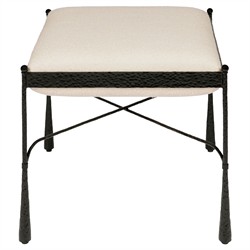 Laith Updated Traditional Cream Upholstered Black Iron Stool