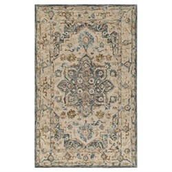 Krishna Updated Traditional Blue Wool Medallion Patterned Rug - 7'9"x9'9"