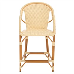 Hayden Coastal Beach Beige Woven Faux Wicker Outdoor Counter Stool