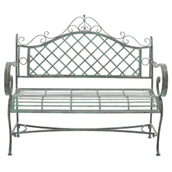 Anise French Country Antique Green Iron Outdoor Garden Bench