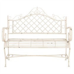 Anise French Country Antique White Iron Outdoor Garden Bench