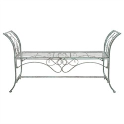 Arieth French Country Antique Green Iron Outdoor Garden Bench