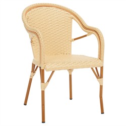 Hayden Coastal Beige Woven Faux Wicker Outdoor Dining Arm Chair - Set of 2