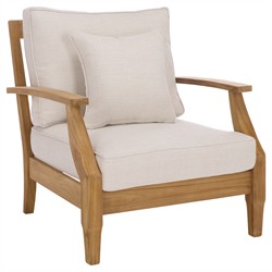 Camila Coastal Beach Off White Cushion Natural Teak Outdoor Lounge Arm Chair
