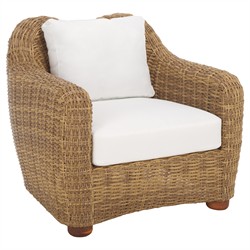 Kylie Coastal Beach Brown Woven Wicker Outdoor Lounge Arm Chair