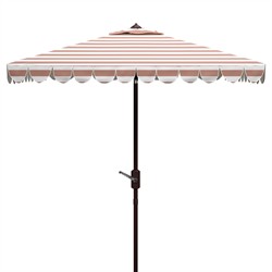 brown striped patio umbrella Inès French Country Beige Striped Square Scalloped Patio Umbrella